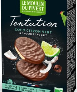 Kekse mit Kokosnuss und Limette, umhüllt mit Milchschokolade